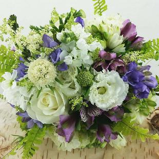 BB1213-Purple and White Wedding Bouquet with Fern