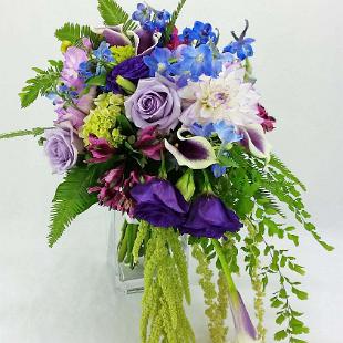 BB1236-Cascading Royal Blue and Purple Garden Bouquet