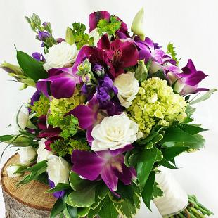 BB1278A-Purple,Green and White Romantic Hand Tied Garden Bouquet