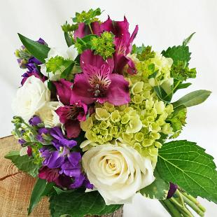 BB1279A-Purple, Green and White Bridesmaids Hand Tied Garden Bouquet