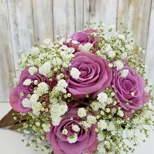 BB1331-Small Purple Rose and Babys Breath Bridal Bouquet