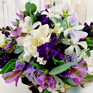BB1337-Elegant, Purple and White Gardenia and Orchid Bridal Bouquet