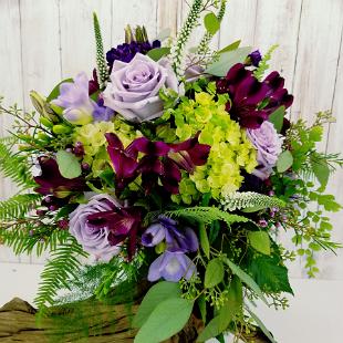 BB1354-Natural Plum, Green and Lilac Brides Bouquet