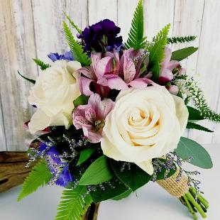 BB1367-Green, White and Purple Bridesmaids Bouquet