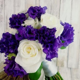 BB1431-Purple Lisianthus and White Rose Wedding Bouquet