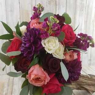 BB1436-Wine, Plum and Coral Brides Bouquet