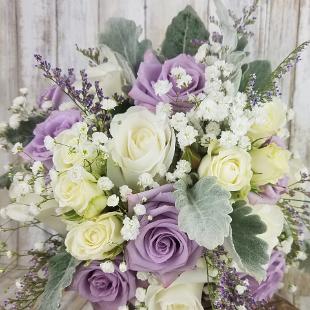 BB1447-Lavender Rose and Babys Breath Brides Bouquet