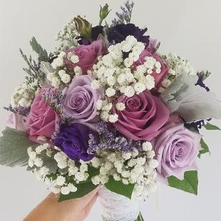 BB1516-Purple Rose and Babys Breath Brides Bouquet