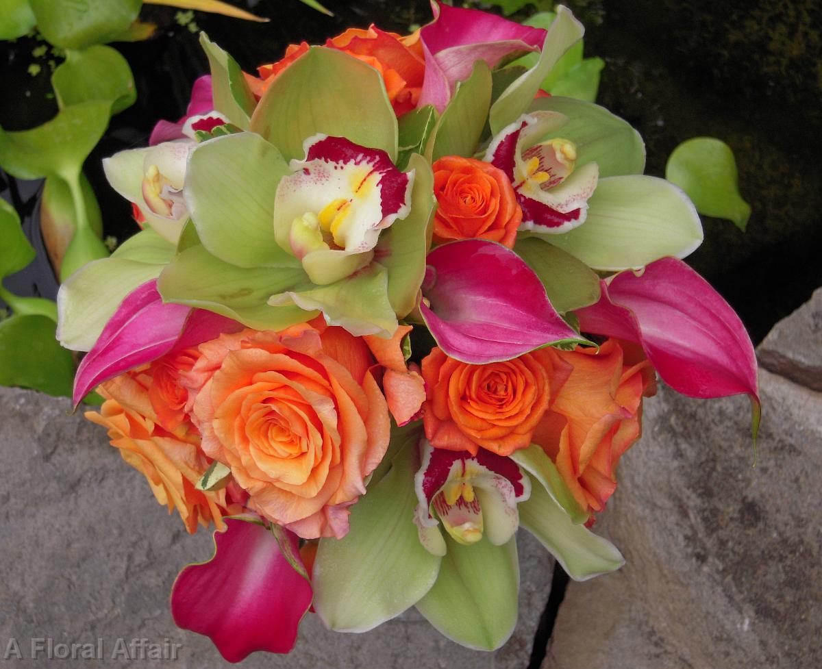 BB0251-Hot Pink, Lime, and Orange Bridal Bouquet