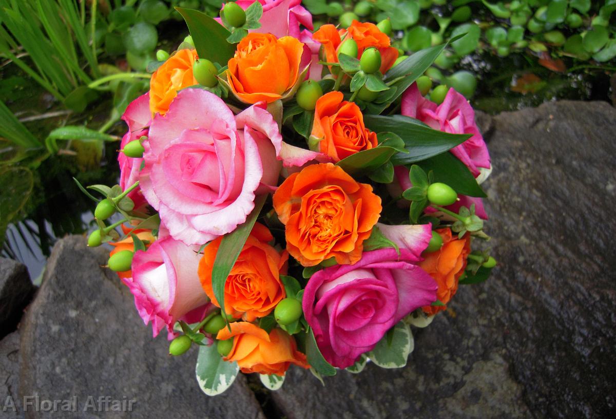 BB0343-Hot Pink and Orange Wedding Bouquet