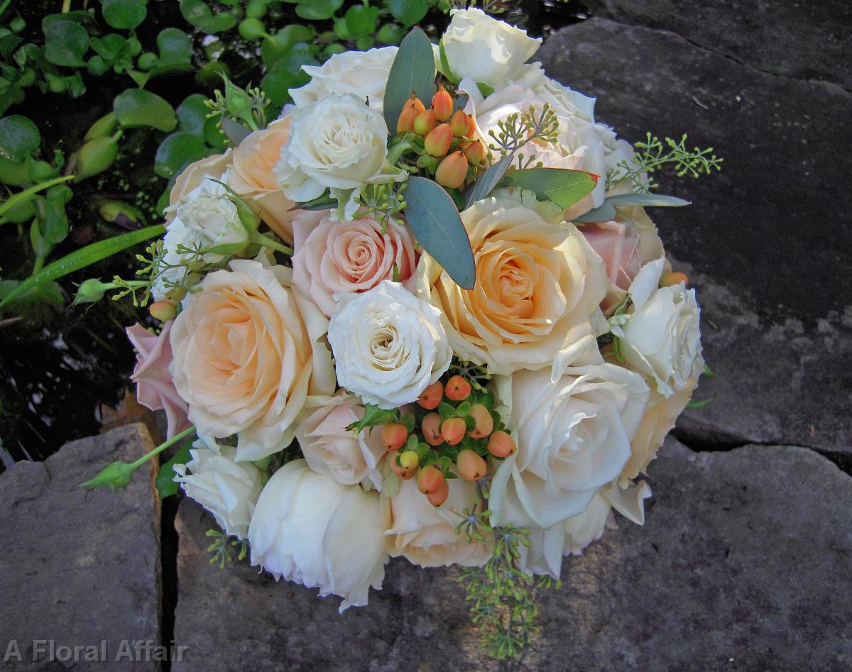 BB0344-Vintage Apricot Garden Rose Bridal Bouquet