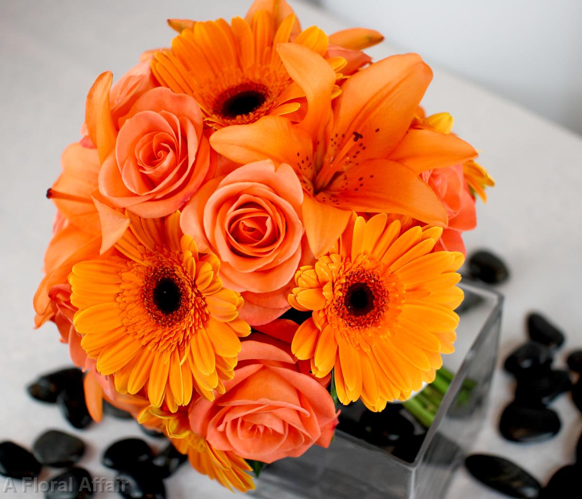 BB0479-Orange Rose, Lily, and Gerbera Daisy Bouque
