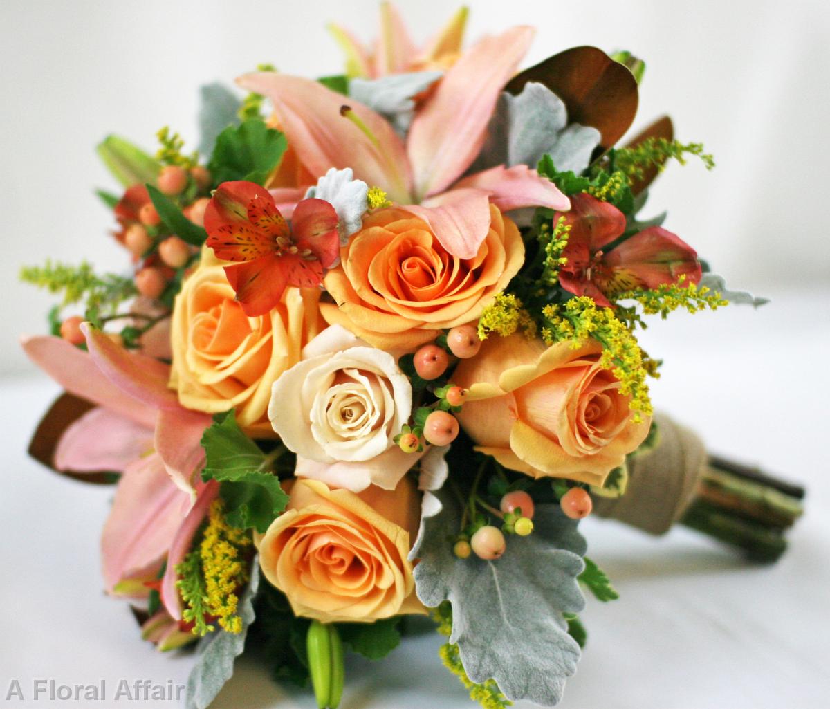 BB0728A-Apricot and  Peach Brides Bouquet