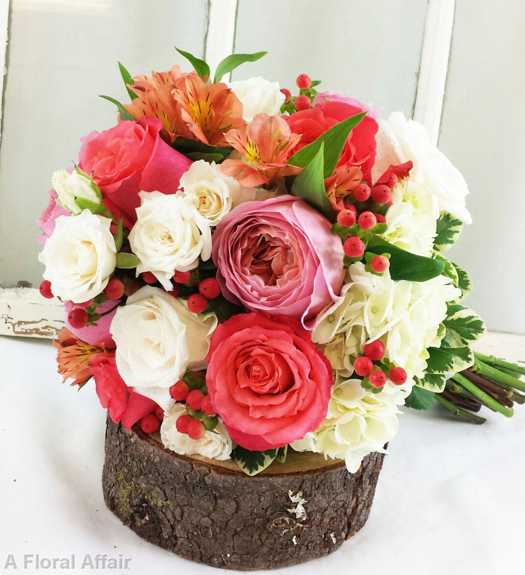 BB0957-Coral, Apricot and White Brides Bouquet