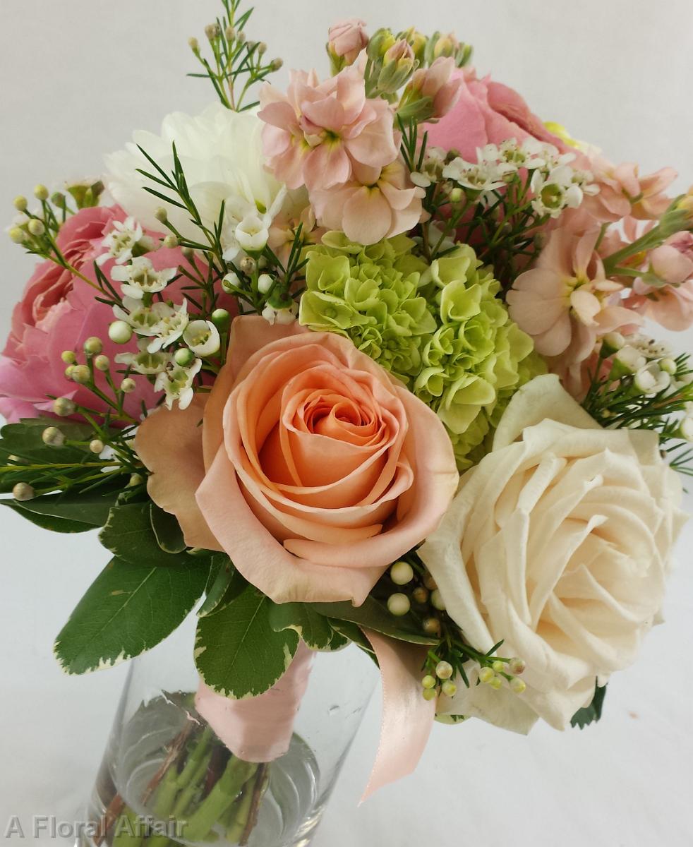 BB0982-Coral and Apricot Bridesmaids Bouquet