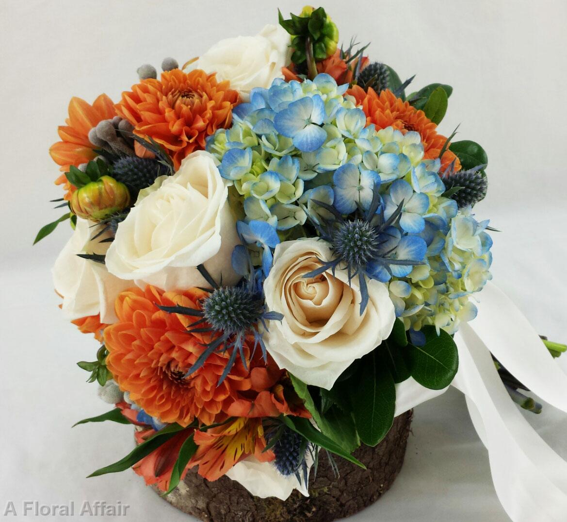 BB0991-Orange, Blue and White Brides Bouquet