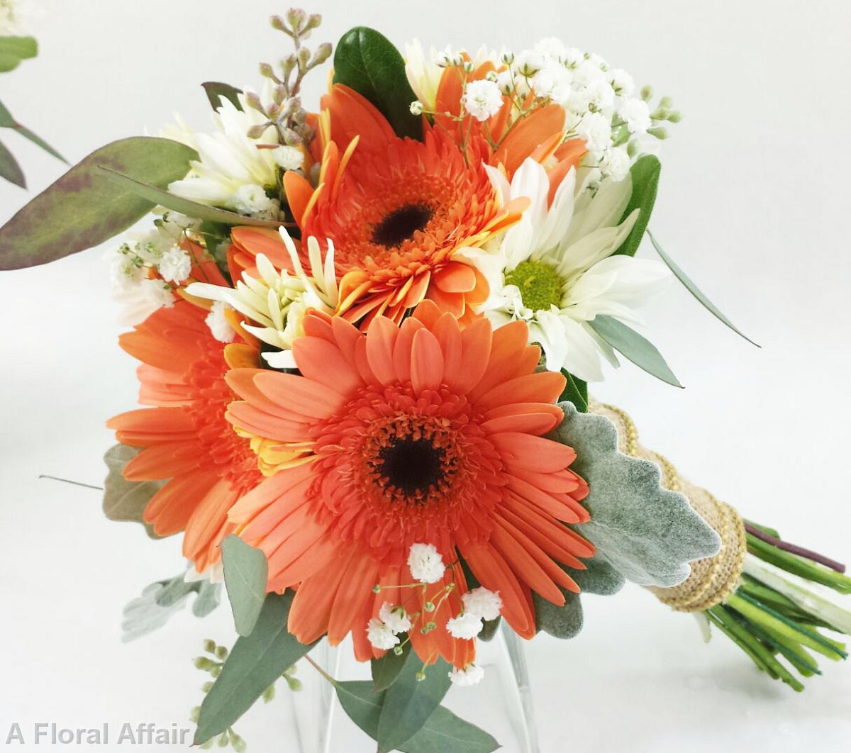 BB0994-Coral Gerbera Daisy Bridesmaids  Bouquet