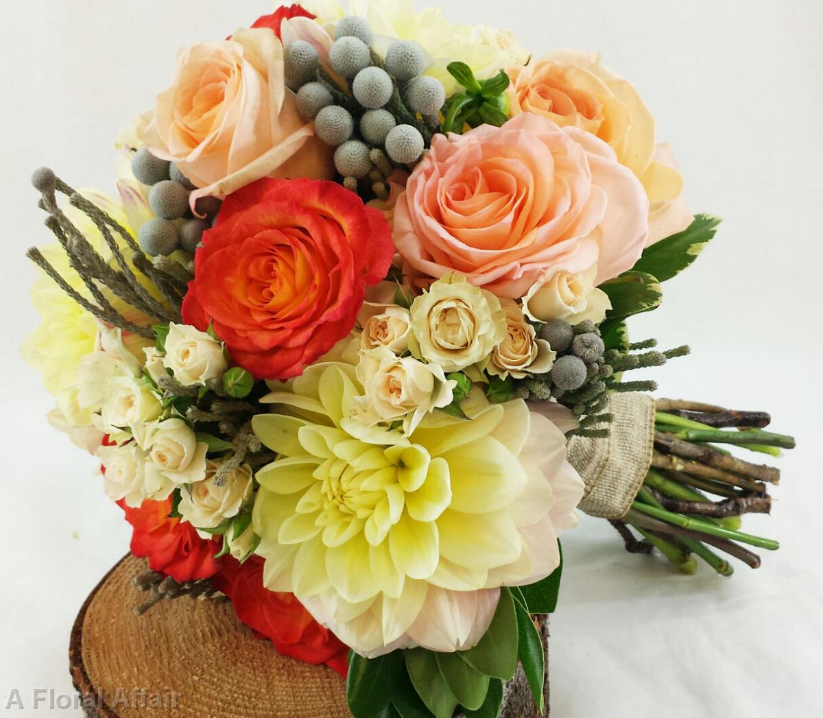 BB1004-Rustic, Coral and Apricot Brides Bouquet