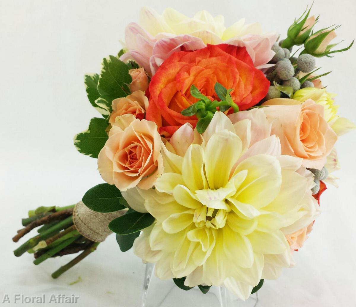 BB1005-Dark Coral, Apricot and Peach Wedding Bouquet