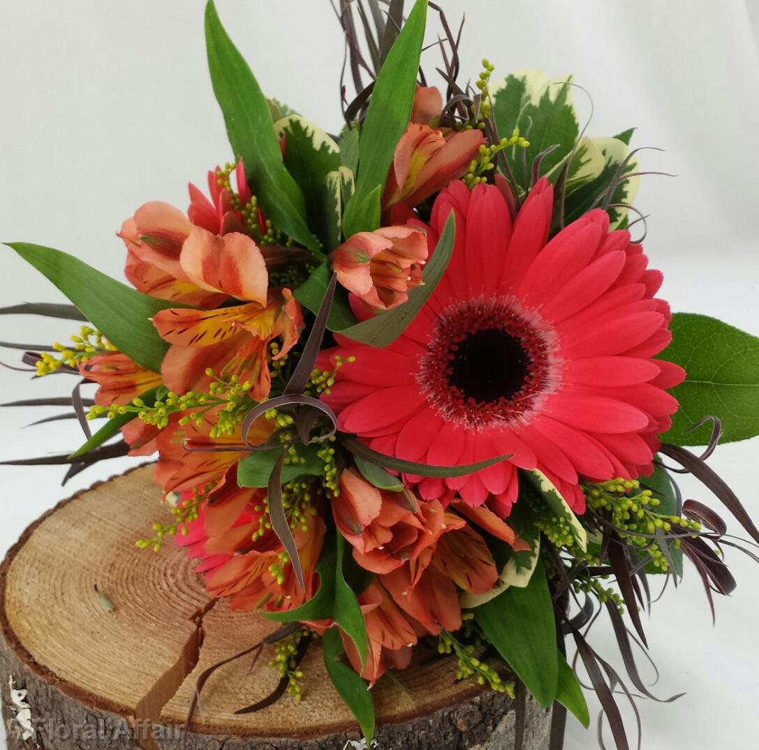 BB1007-Coral Gerbera Daisy Bridesmaids Bouquet