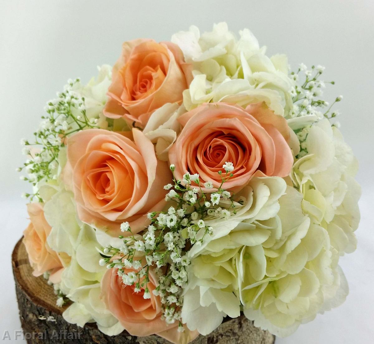 BB1054-Apricot Rose, White Hydrangea