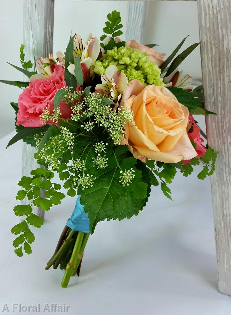 BB1100-Punch and Coral Casual Garden Bridesmaids Bouquet