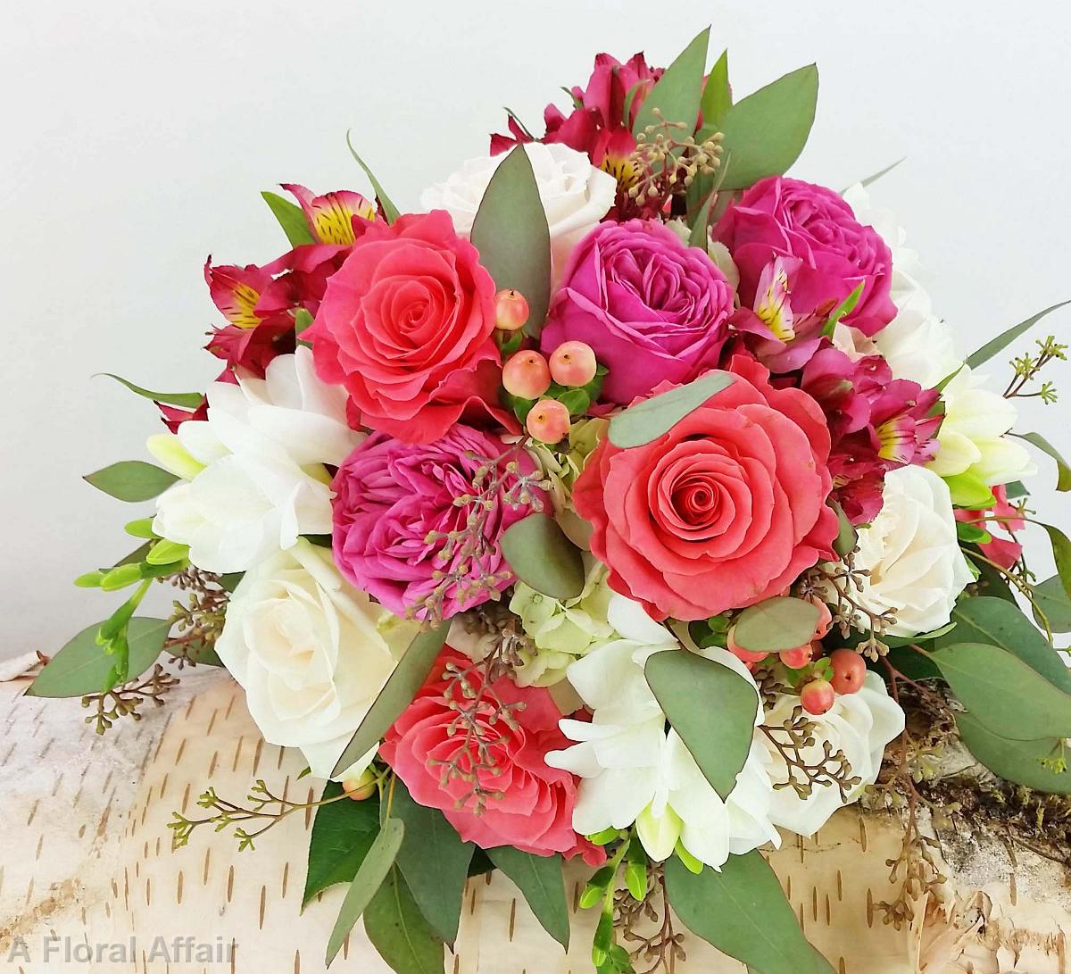 BB1203-Bagonia, Coral and White Brides Bouquet