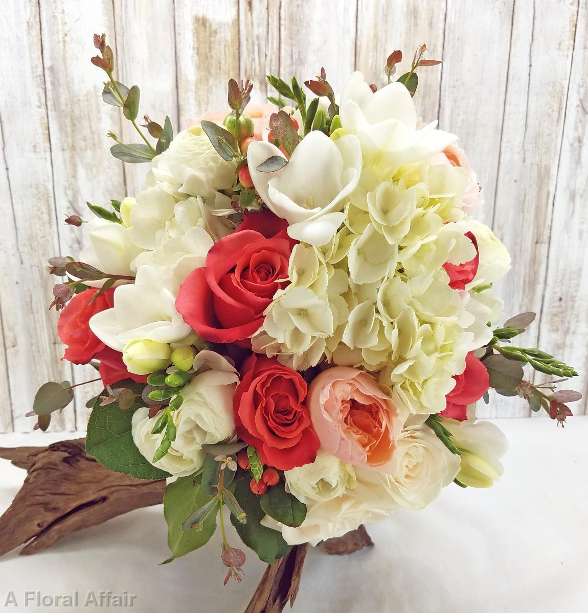 BB1326Dark Coral and White Brides Bouquet