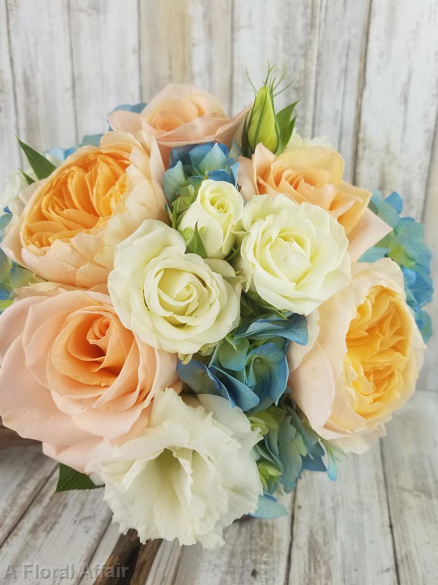 BB1465-Peach and Light Blue Bridesmaids Bouquet