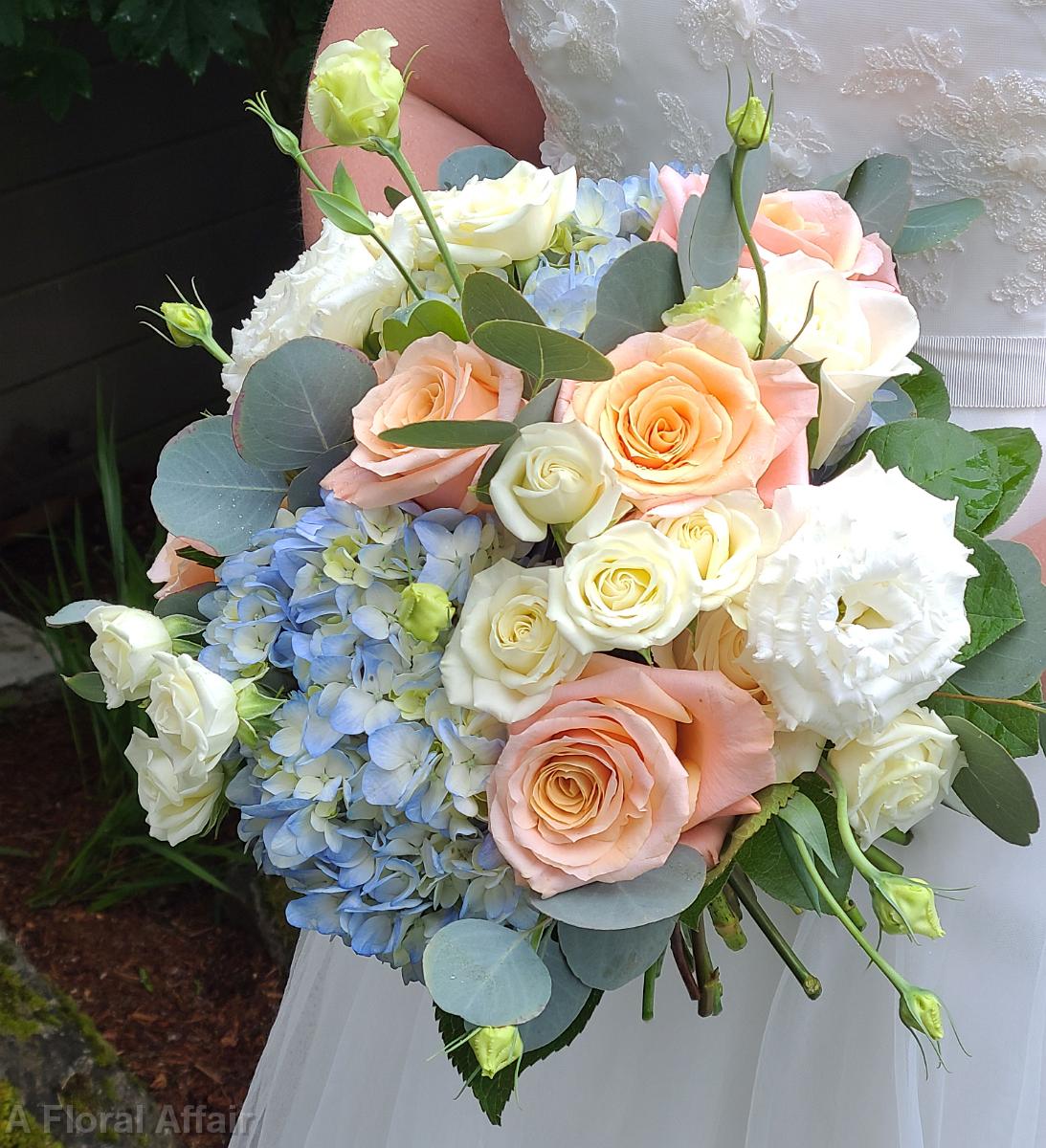 BB1542-Romantic Blue, Peach and White Brides Bouquets