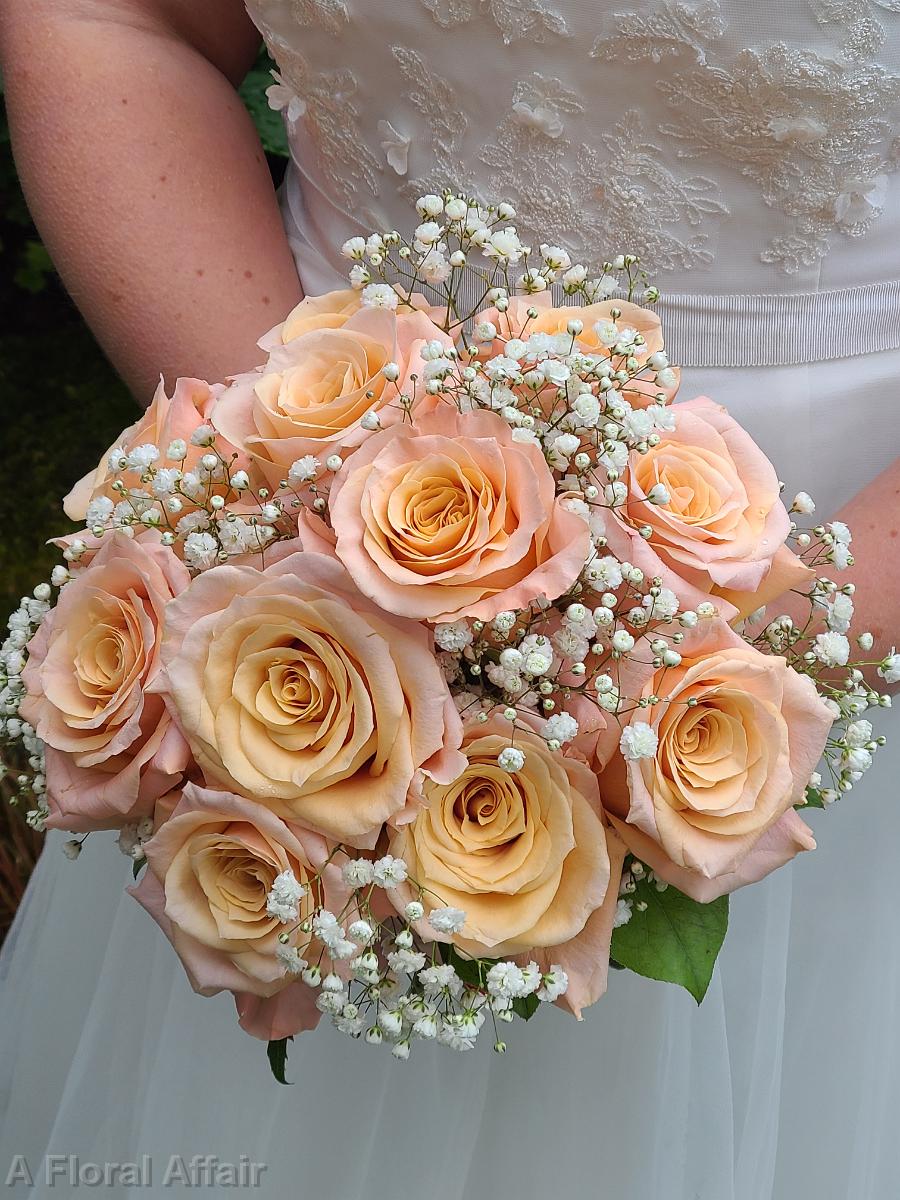 BB1543-Simple Peach Rose and Babys Breath Bouquet