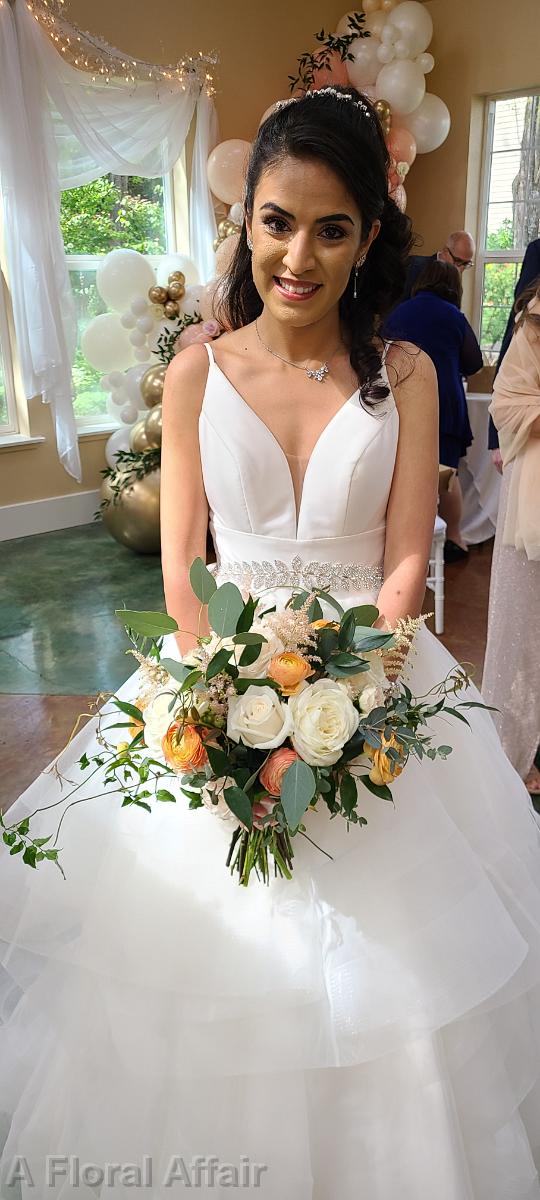 BB1664 - White and Peach Bridal Bouquet with Vines