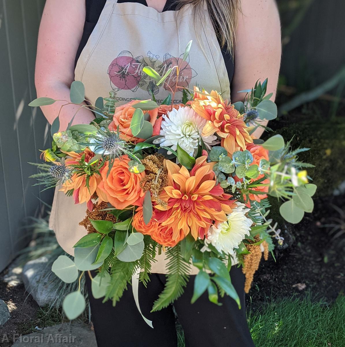 BB1670- Orange Rust and Blue Boho Bridal Bouquet