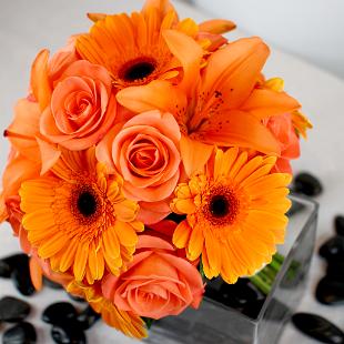 BB0479-Orange Rose, Lily, and Gerbera Daisy Bouque