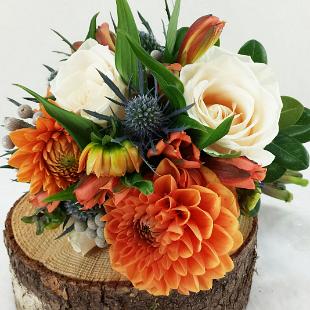 BB0990-Orange Dahlia and Ivory Rose Bouquet