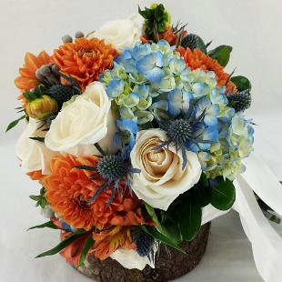 BB0991-Orange, Blue and White Brides Bouquet