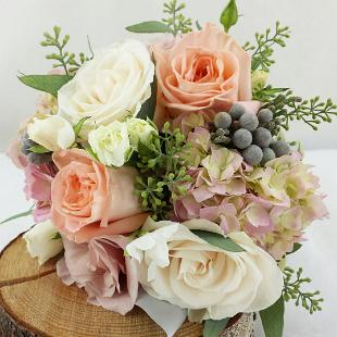 BB0999-Vintage Romantic Blush, Peach and Ivory Bridal Bouquet