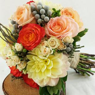 BB1004-Rustic, Coral and Apricot Brides Bouquet