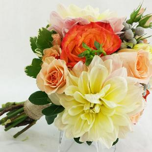 BB1005-Dark Coral, Apricot and Peach Wedding Bouquet