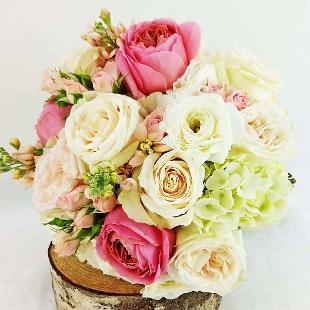 BB1192-Coral and Ivory Garden Rose Wedding Bouquet