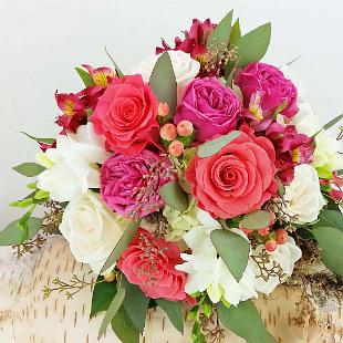 BB1203-Bagonia, Coral and White Brides Bouquet