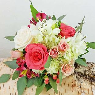 BB1204-Romantic Coral, Peach and White Bridesmaids Bouquet