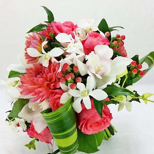 BB1225-Tropical Guava and White Orchid Brides Bouquet