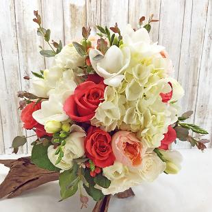 BB1326Dark Coral and White Brides Bouquet