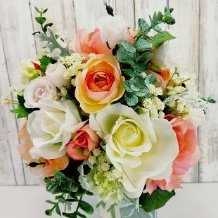 BB1334-Artifical Coral, Peach and White Wedding Bouquet