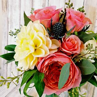 BB1401-Coral Garden Rose Wedding Bouquet