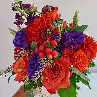 BB1563-Summer Orange & Purple Bridesmaid Bouquet