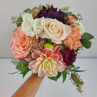 BB1571-Peach and Maroon Wedding Bouquet