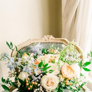 BB1690 - Peach and Dusty Blue Brides Bouquet