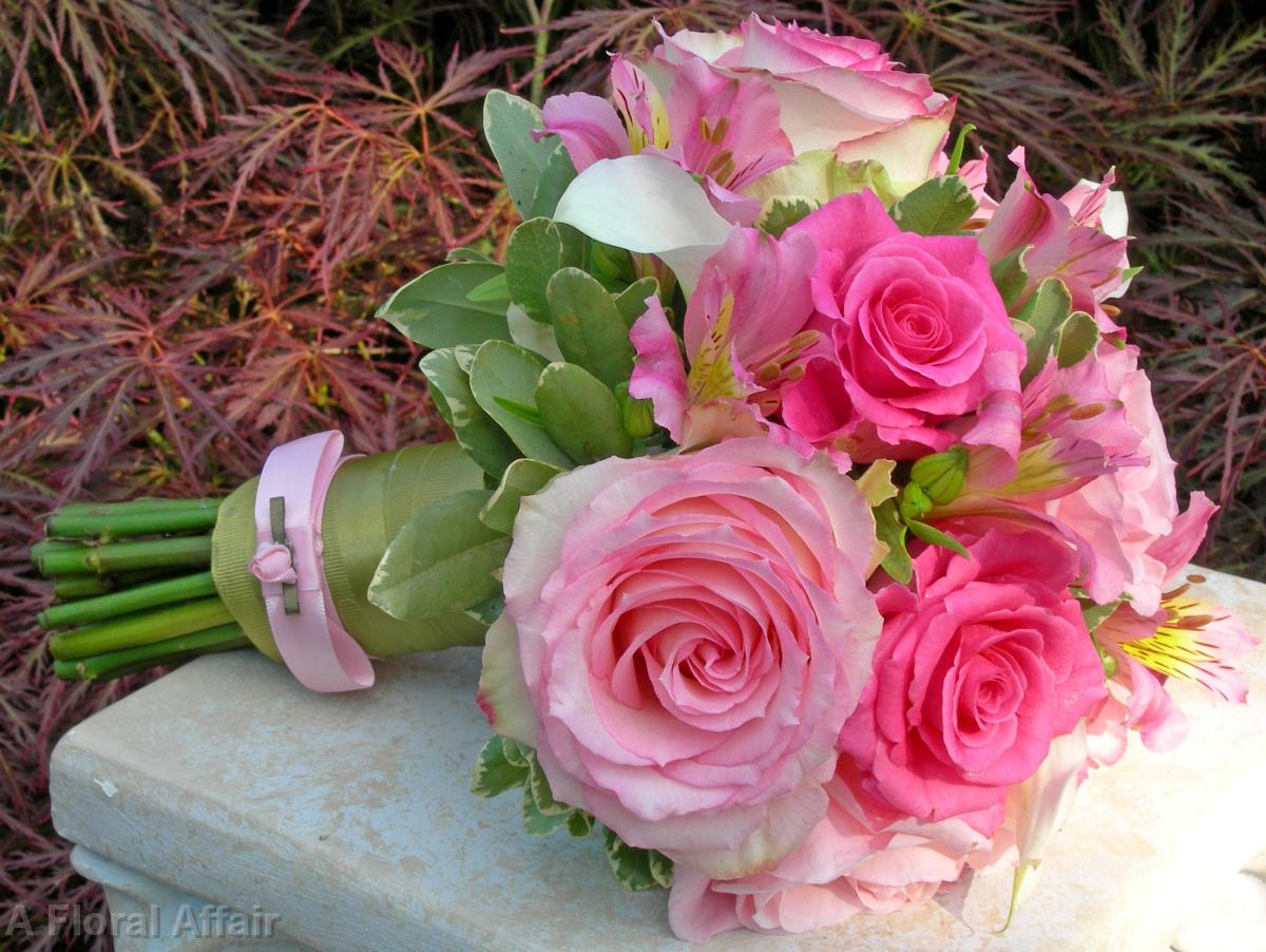 BB0040-Pink Rose and Alstroemeria Bridal Bouquet